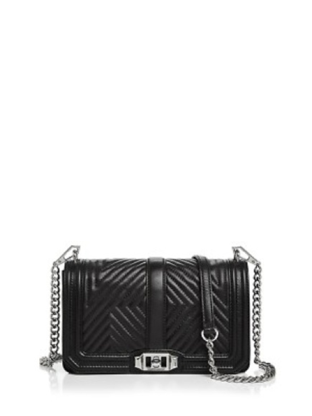 Rebecca Minkoff Black Quilted Leather Love Crossbody Bag with Silver Chain